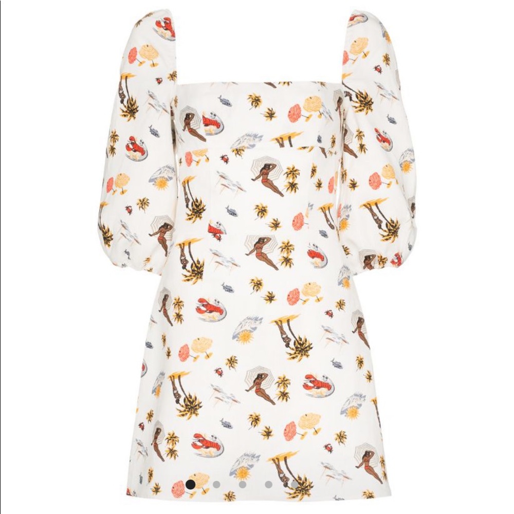 Reformation White Mini Dress with Multicolor Beach Print